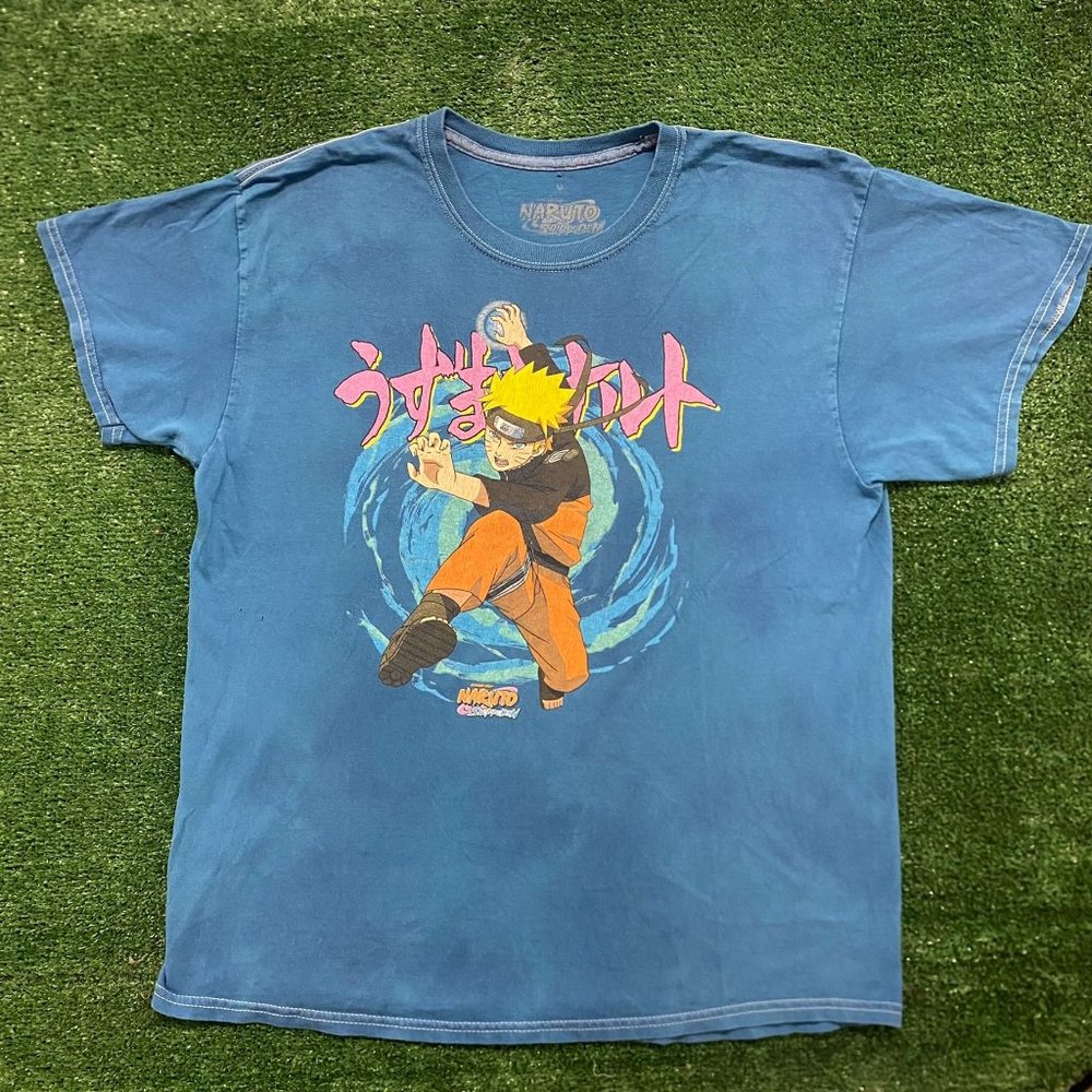 Naruto Uzumaki Shippuden Rasengan T-Shirt Blue Tie Dye M Anime Manga Retro